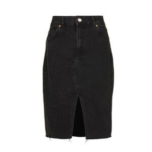 #9 NWT H/G Denim kneelength, black front slit skirt